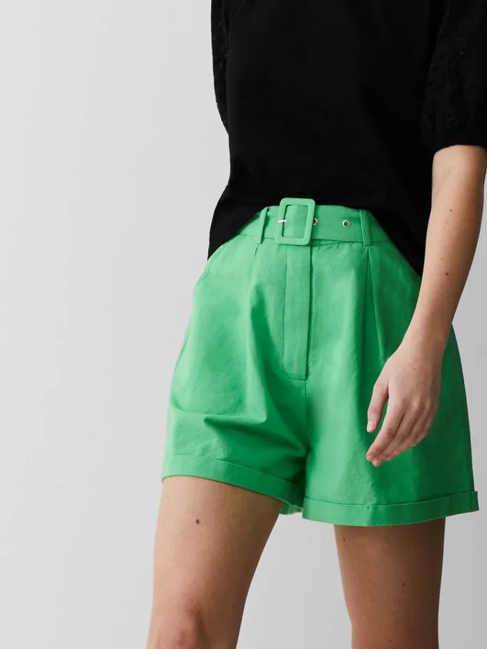 French Connection Skirts and Shorts Belted Linen Shorts Poise Green 8211 Woman
