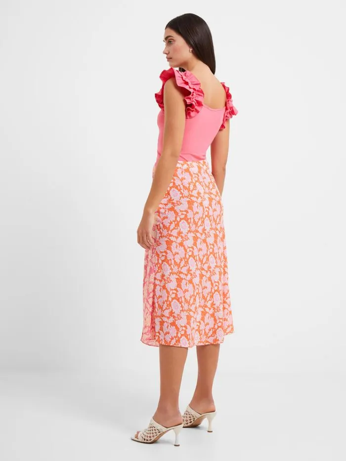 French Connection Skirts and Shorts Cosette Verona Midi Slip Skirt Camellia Rose Mandarin Orange 8211 Woman