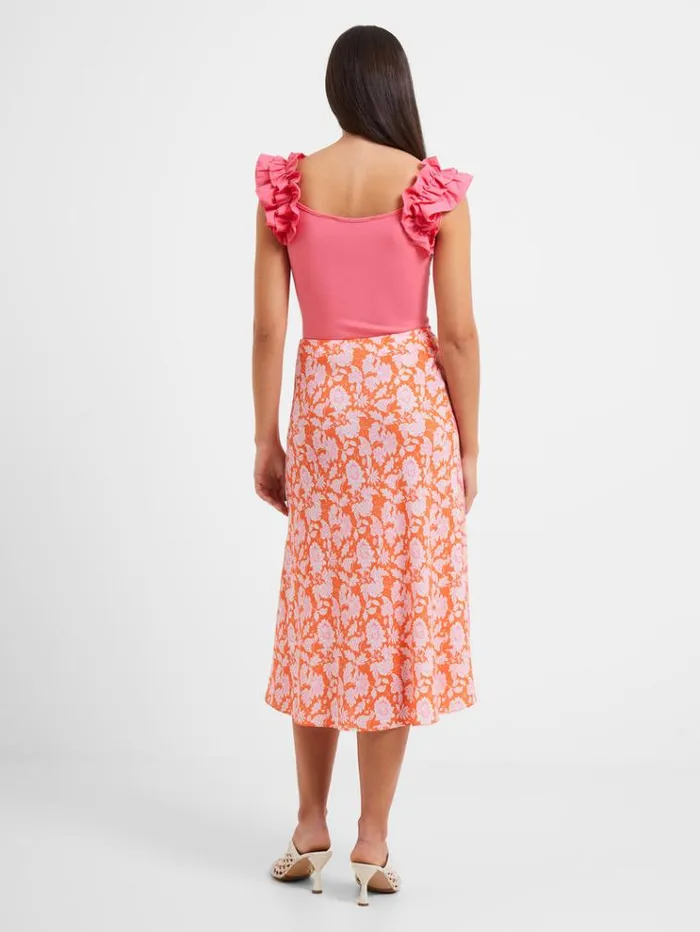 French Connection Skirts and Shorts Cosette Verona Midi Slip Skirt Camellia Rose Mandarin Orange 8211 Woman
