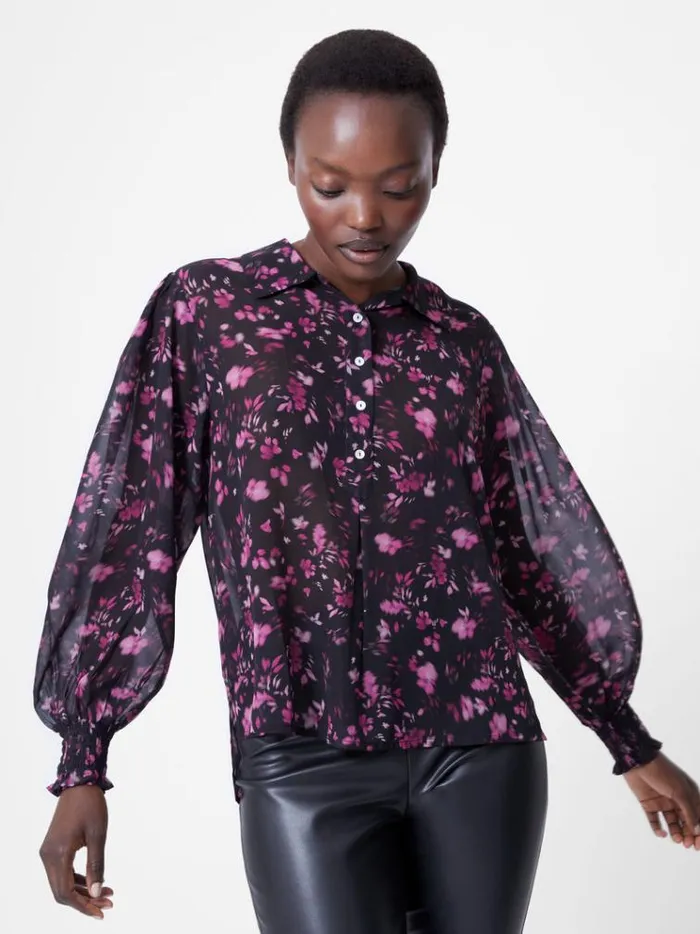 French Connection Tops Aden Ruched Cuff Bishop Sleeve Top Black 8211 Woman