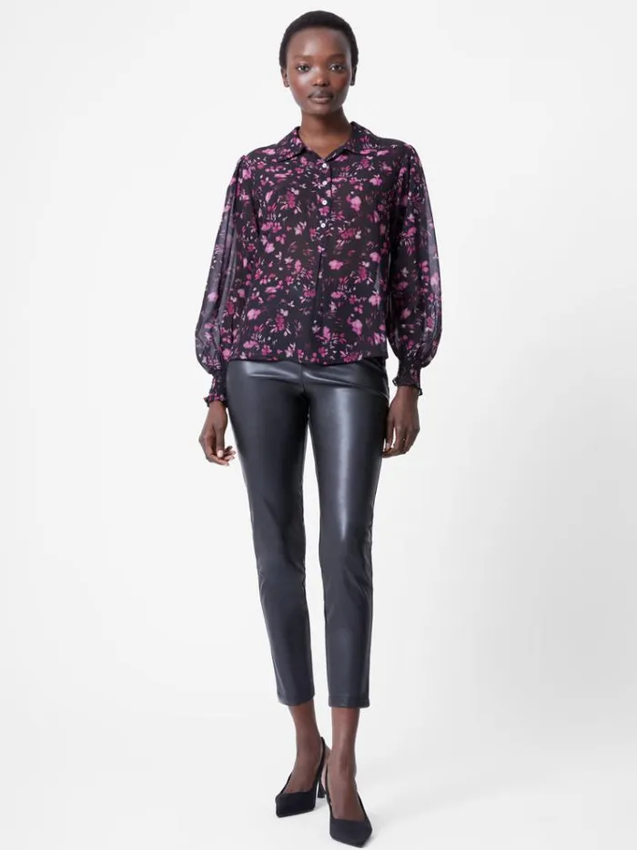 French Connection Tops Aden Ruched Cuff Bishop Sleeve Top Black 8211 Woman