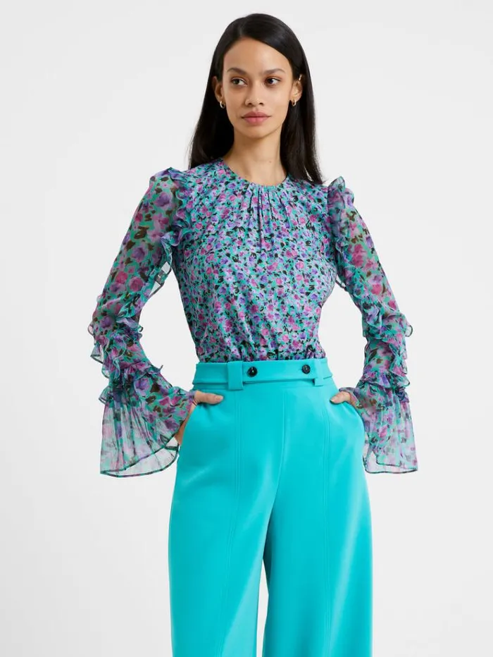 French Connection Tops Alezzia Ely Jacquard Mix Top Jaded Teal 8211 Woman