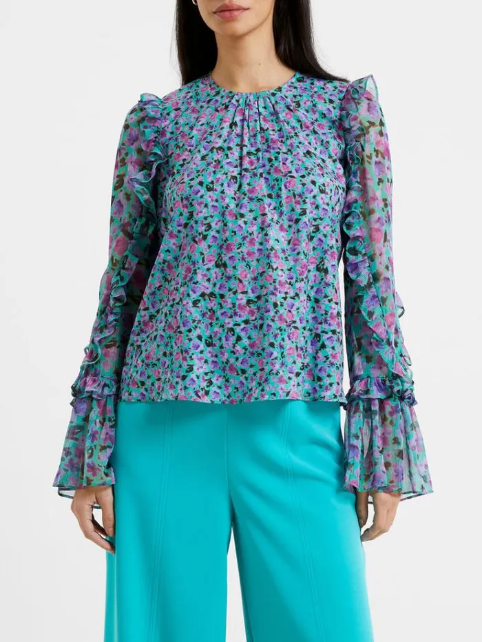 French Connection Tops Alezzia Ely Jacquard Mix Top Jaded Teal 8211 Woman