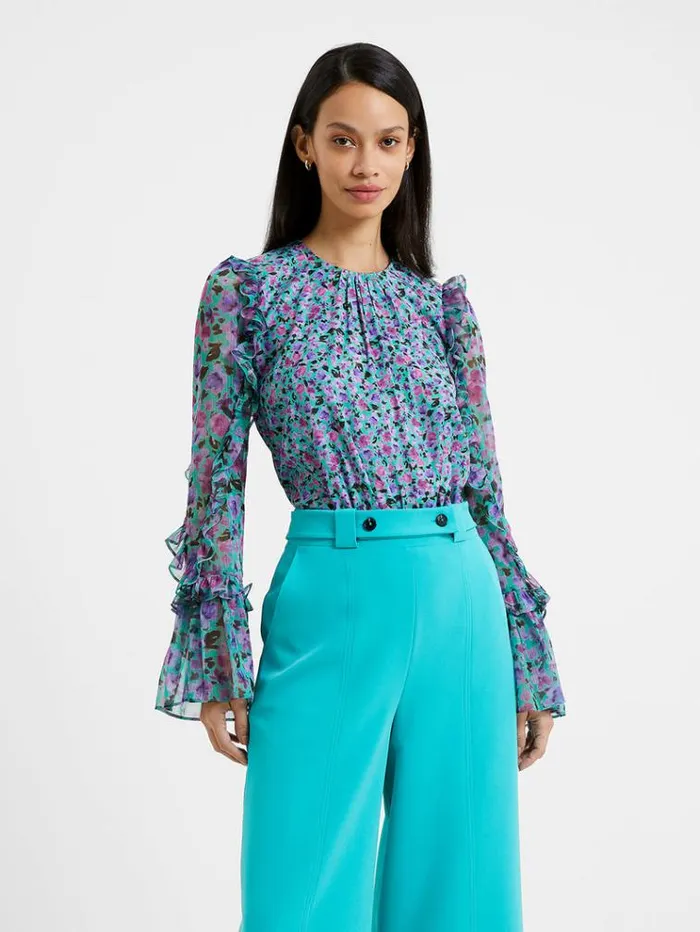 French Connection Tops Alezzia Ely Jacquard Mix Top Jaded Teal 8211 Woman