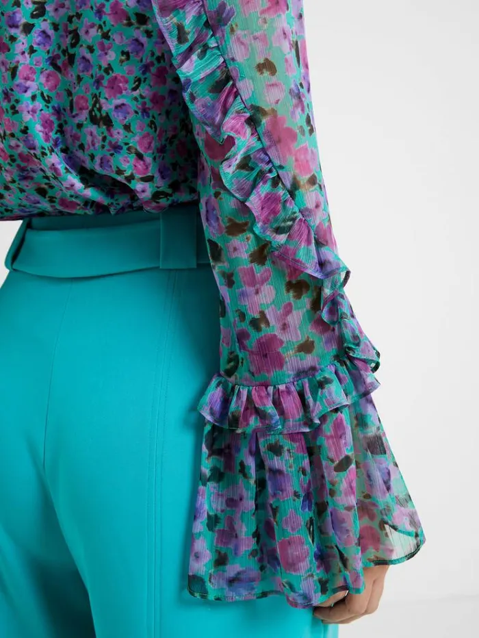 French Connection Tops Alezzia Ely Jacquard Mix Top Jaded Teal 8211 Woman