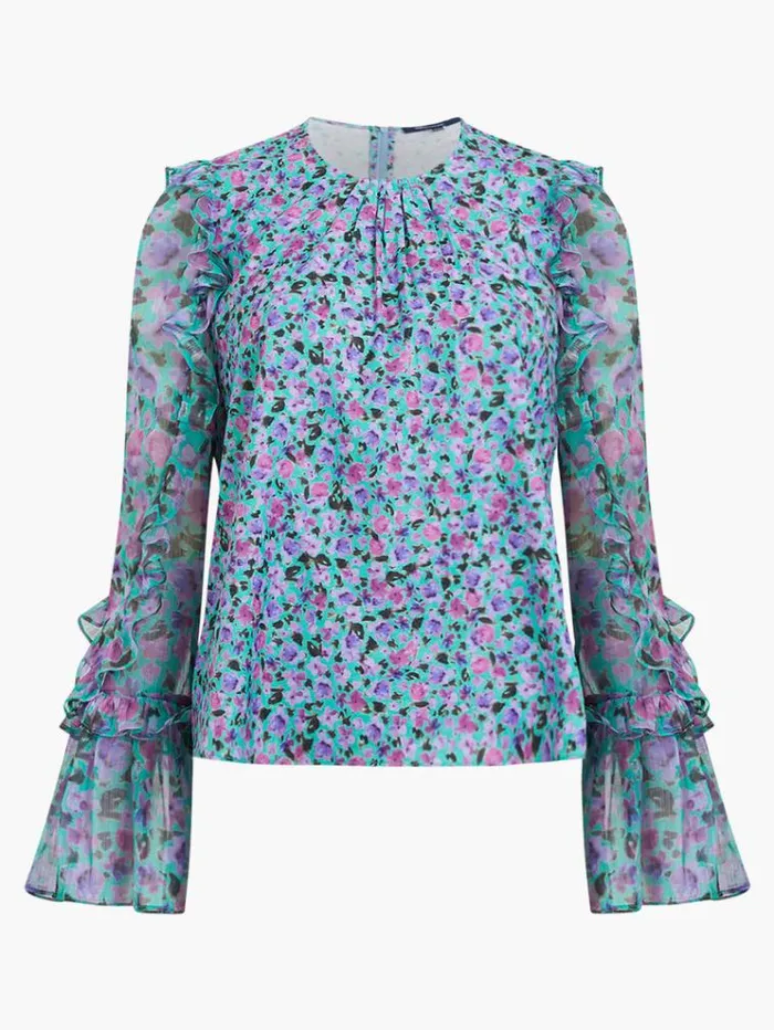 French Connection Tops Alezzia Ely Jacquard Mix Top Jaded Teal 8211 Woman