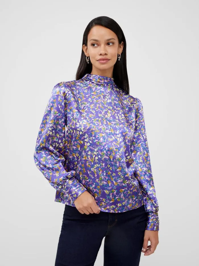 French Connection Tops Amber Adora Satin Top Cobalt Violet 8211 Woman