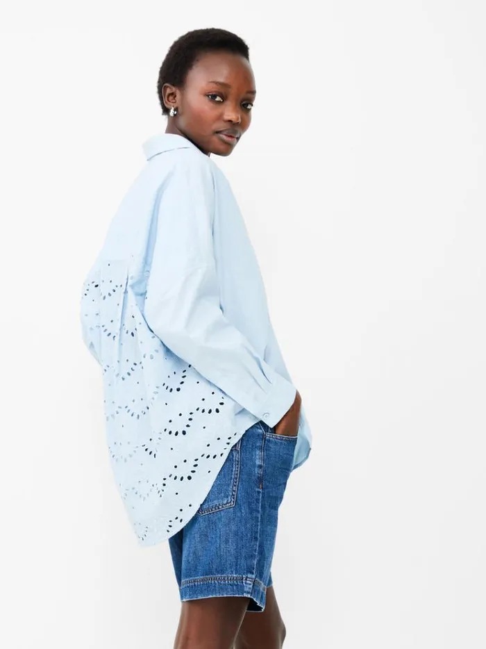 French Connection Tops Appelona Broderie Anglaise Popover Shirt Cashmere Blue 8211 Woman French Connection Tops Appelona Broderie Anglaise Popover Shirt Cashmere Blue 8211 Woman