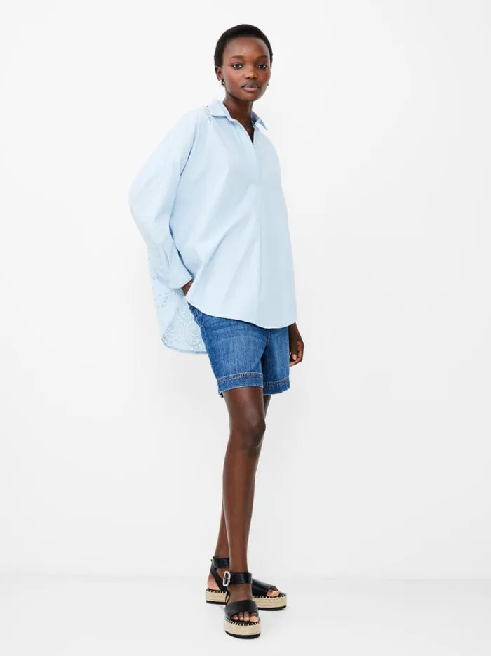 French Connection Tops Appelona Broderie Anglaise Popover Shirt Cashmere Blue 8211 Woman