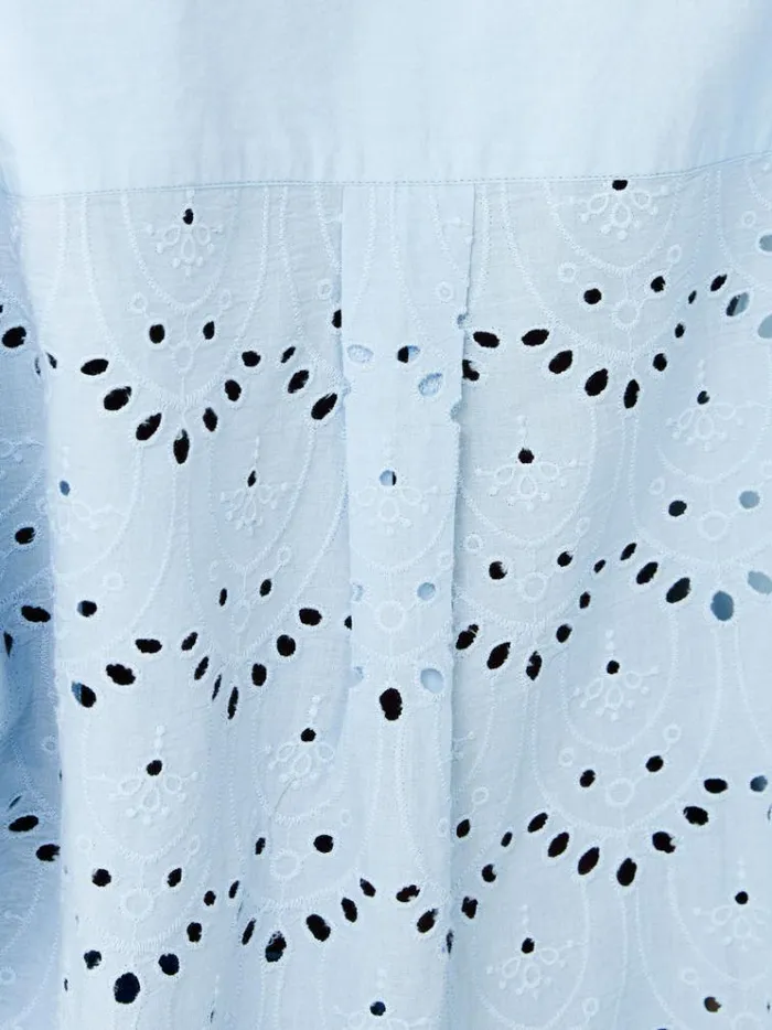 French Connection Tops Appelona Broderie Anglaise Popover Shirt Cashmere Blue 8211 Woman