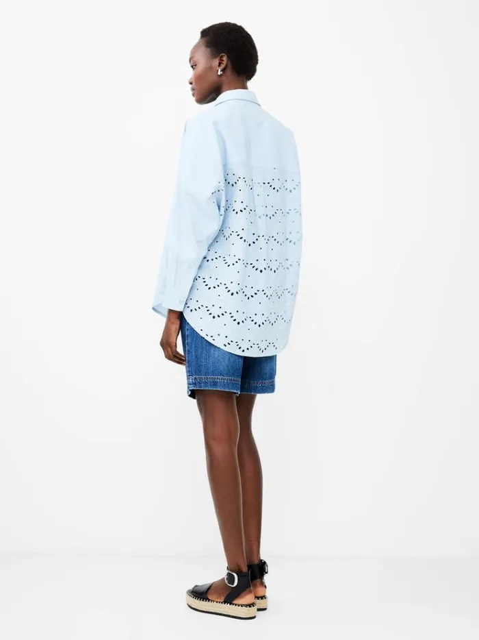 French Connection Tops Appelona Broderie Anglaise Popover Shirt Cashmere Blue 8211 Woman