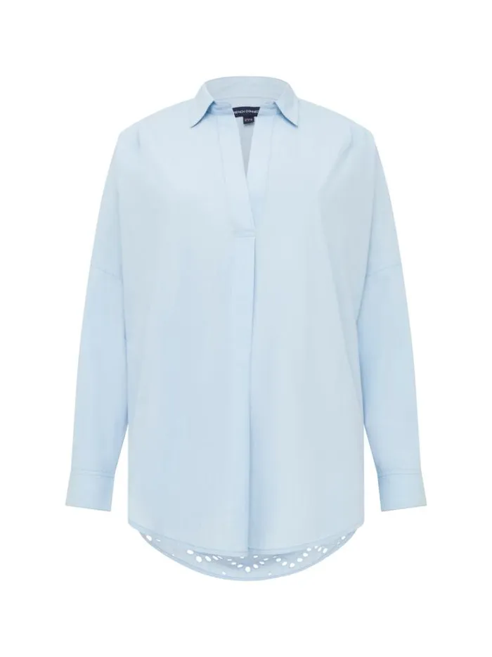 French Connection Tops Appelona Broderie Anglaise Popover Shirt Cashmere Blue 8211 Woman