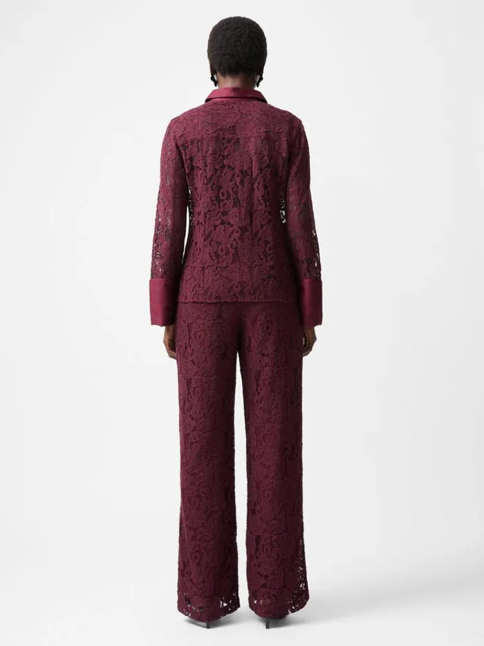 French Connection Tops Asura Lace Long Sleeve Shirt Burgundy Red 8211 Woman
