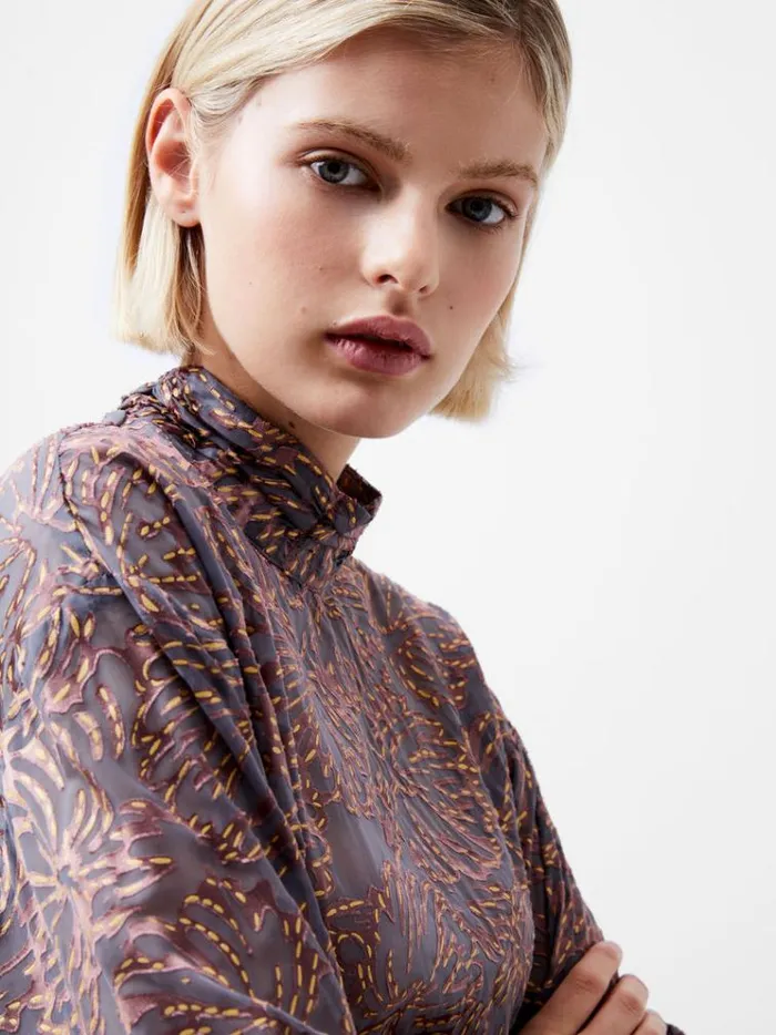 French Connection Tops Becky Devore Turtle Neck Top Bronze Multi 8211 Woman
