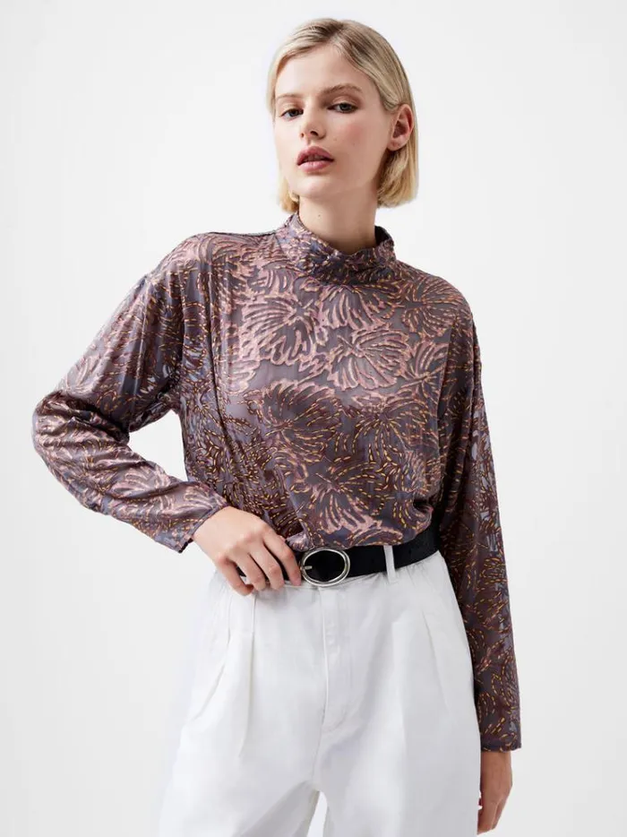 French Connection Tops Becky Devore Turtle Neck Top Bronze Multi 8211 Woman