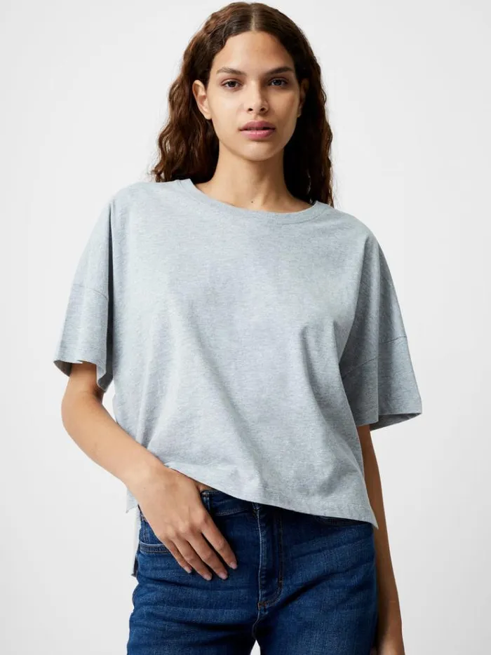 French Connection Tops Brushed Stepped Hem TShirt Light Grey Mel 8211 Woman