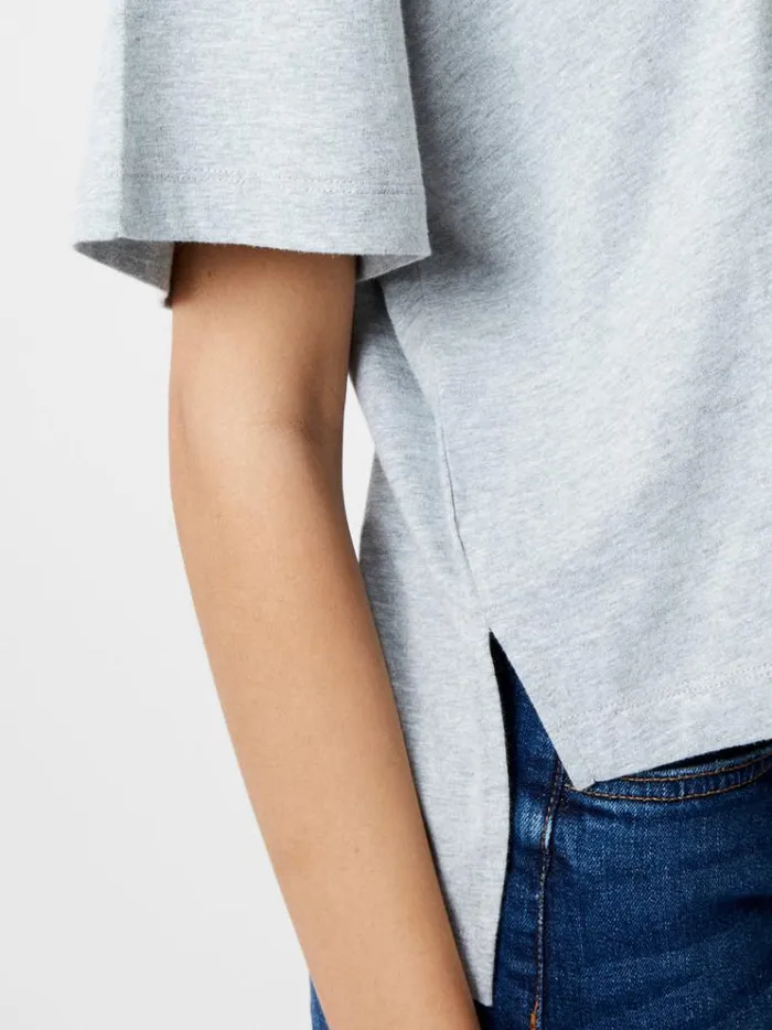 French Connection Tops Brushed Stepped Hem TShirt Light Grey Mel 8211 Woman