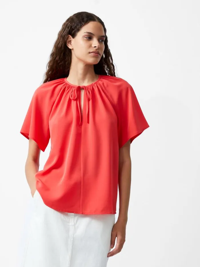French Connection Tops Capriana Crepe Light Top Cayenne Red 8211 Woman