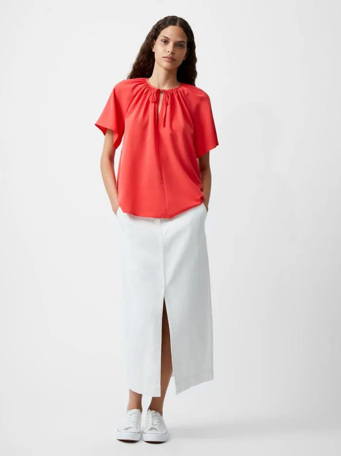French Connection Tops Capriana Crepe Light Top Cayenne Red 8211 Woman