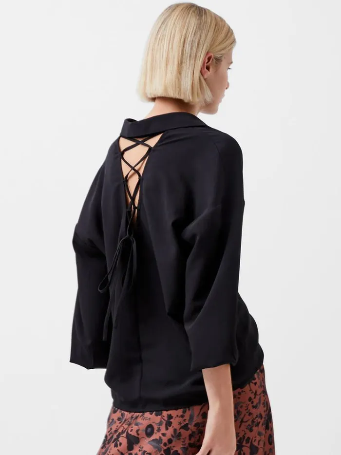 French Connection Tops Capriana Crepe Tie Back Shirt Blackout 8211 Woman