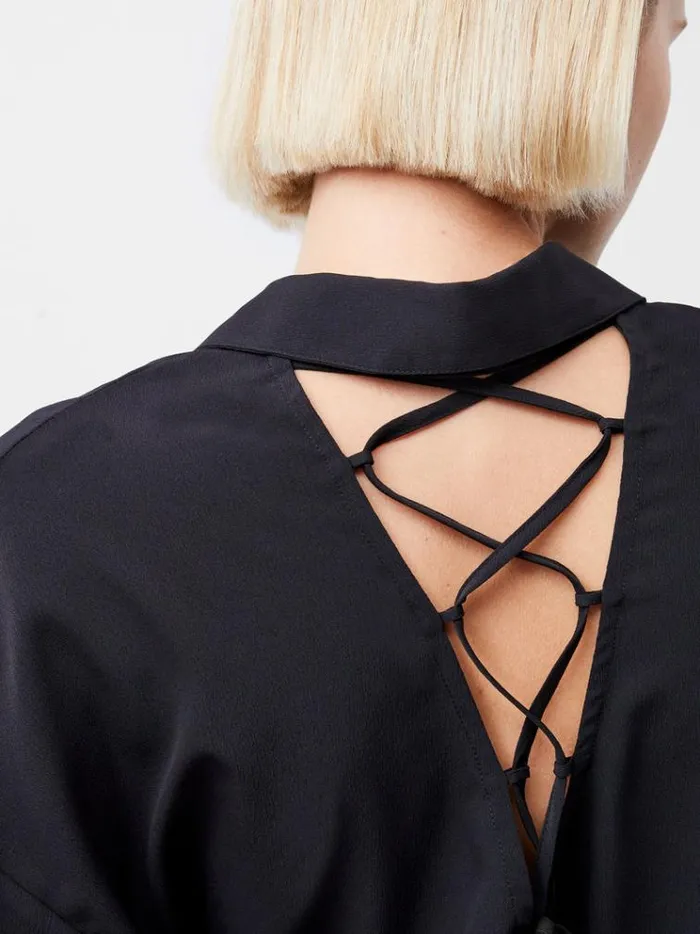 French Connection Tops Capriana Crepe Tie Back Shirt Blackout 8211 Woman