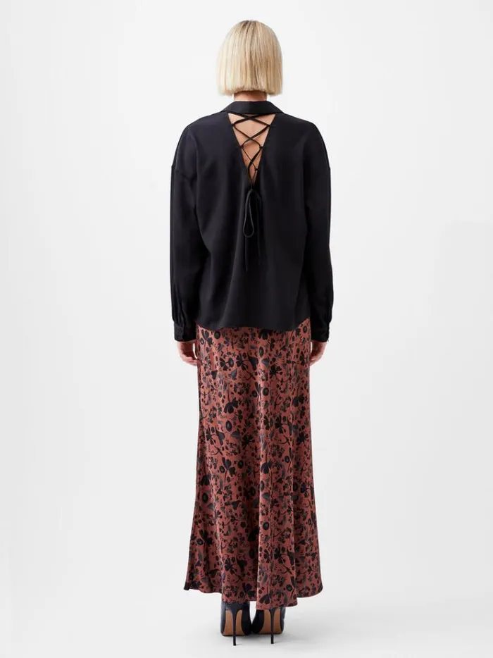 French Connection Tops Capriana Crepe Tie Back Shirt Blackout 8211 Woman