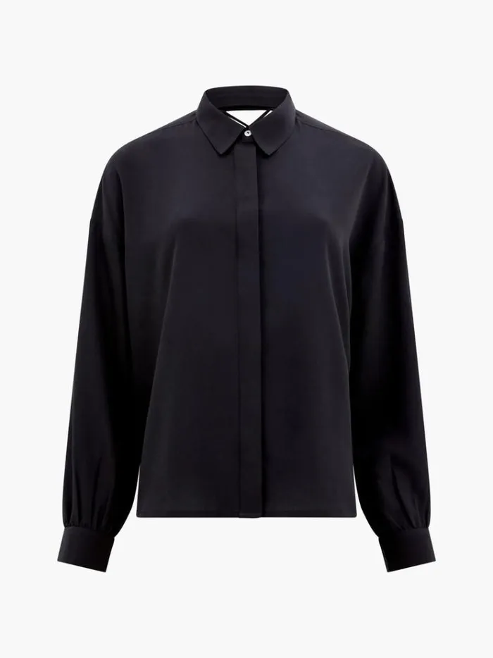 French Connection Tops Capriana Crepe Tie Back Shirt Blackout 8211 Woman