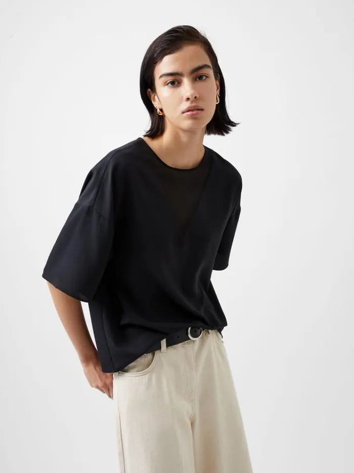 French Connection Tops Capriana Crepe Top Blackout 8211 Woman