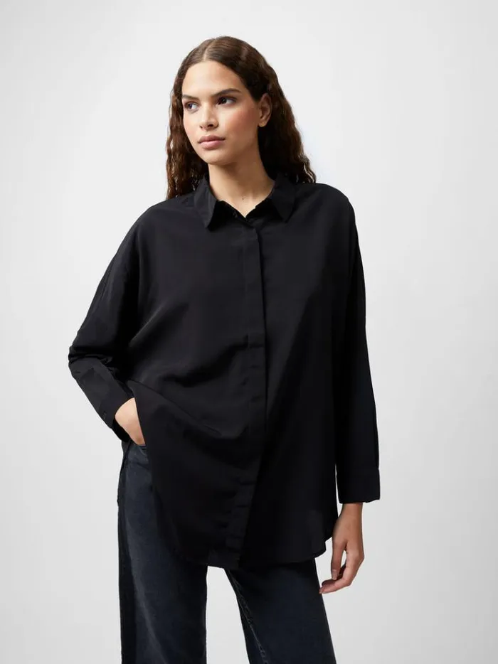French Connection Tops Caprina Recycled Crepe Long Sleeve Button Shirt Black 8211 Woman French Connection Tops Caprina Recycled Crepe Long Sleeve Button Shirt Black 8211 Woman