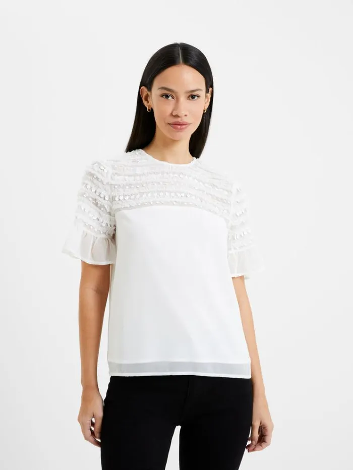French Connection Tops Carina Embellished Top Winter White 8211 Woman