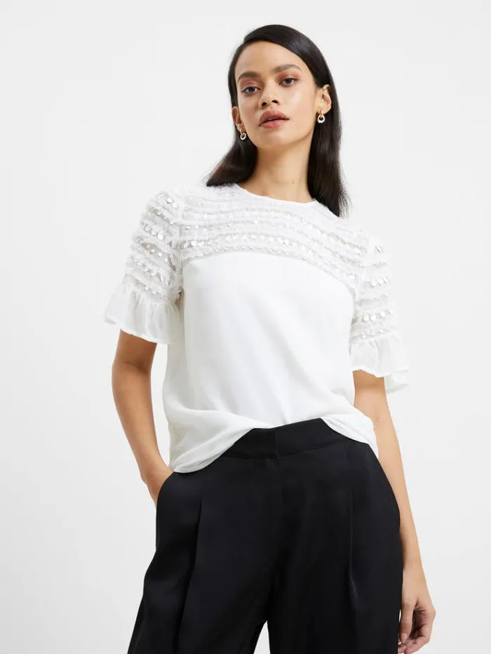 French Connection Tops Carina Embellished Top Winter White 8211 Woman