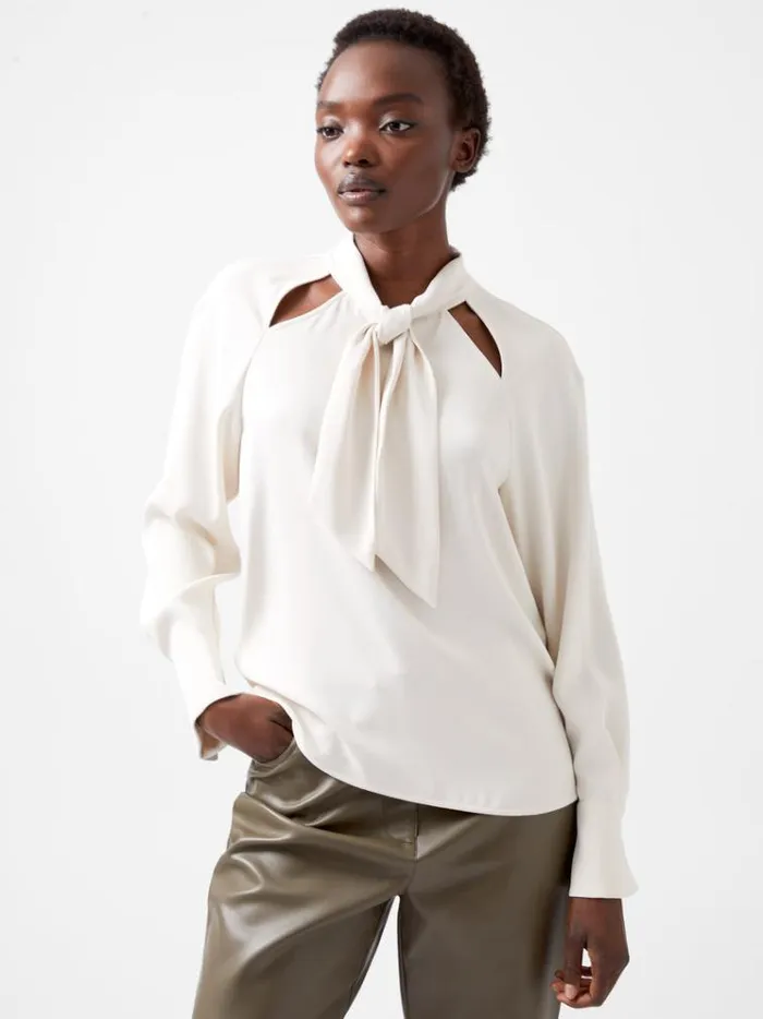 French Connection Tops Carmen Recycled Crepe Tie Blouse Classic Cream 8211 Woman French Connection Tops Carmen Recycled Crepe Tie Blouse Classic Cream 8211 Woman