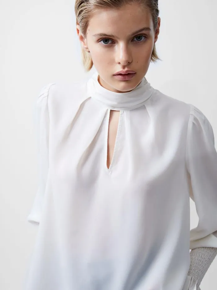 French Connection Tops Crepe Light High Neck Long Sleeve Top Porcelain Cream 8211 Woman French Connection Tops Crepe Light High Neck Long Sleeve Top Porcelain Cream 8211 Woman