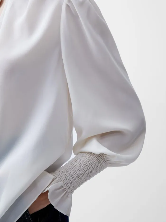 French Connection Tops Crepe Light High Neck Long Sleeve Top Porcelain Cream 8211 Woman