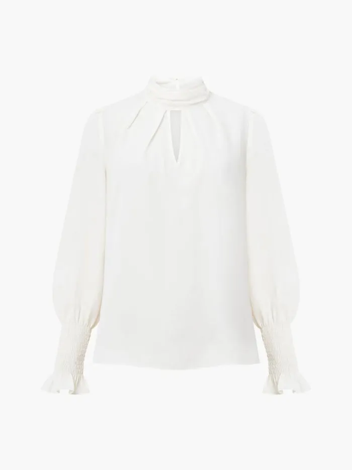 French Connection Tops Crepe Light High Neck Long Sleeve Top Porcelain Cream 8211 Woman