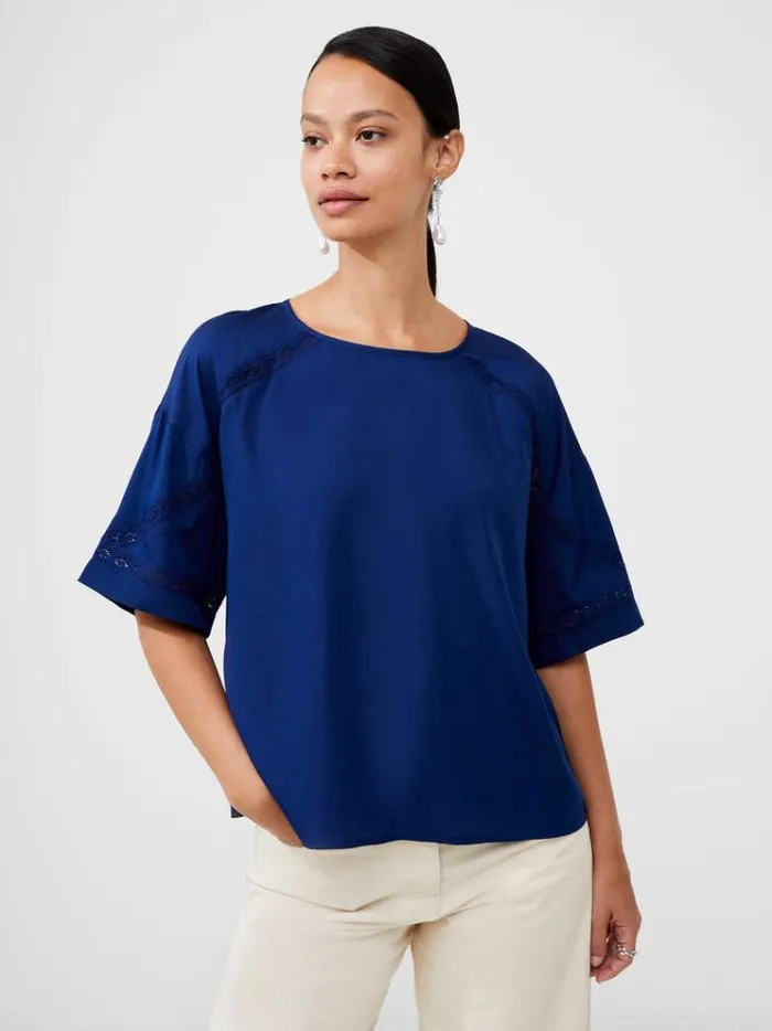 French Connection Tops Crepe Recycled Light Embroidered Top Blue Depths 8211 Woman French Connection Tops Crepe Recycled Light Embroidered Top Blue Depths 8211 Woman