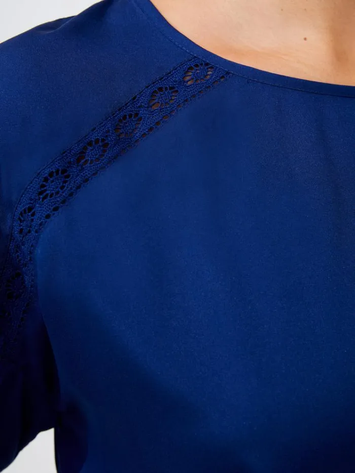 French Connection Tops Crepe Recycled Light Embroidered Top Blue Depths 8211 Woman