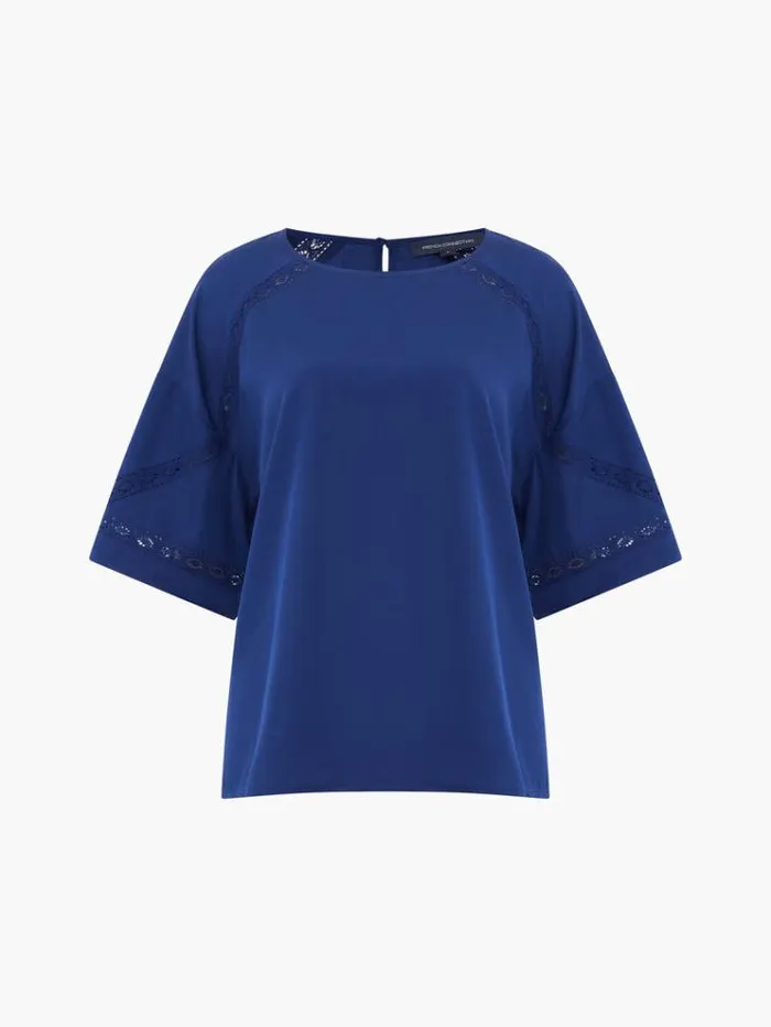 French Connection Tops Crepe Recycled Light Embroidered Top Blue Depths 8211 Woman