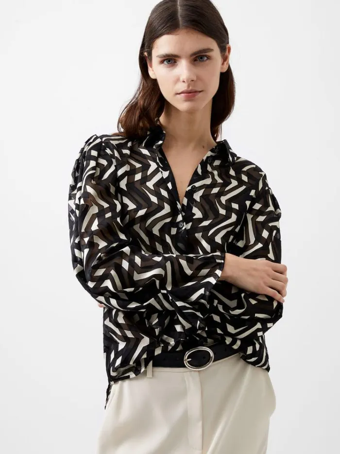 French Connection Tops Diandra Satin Devore Top Blackcream 8211 Woman