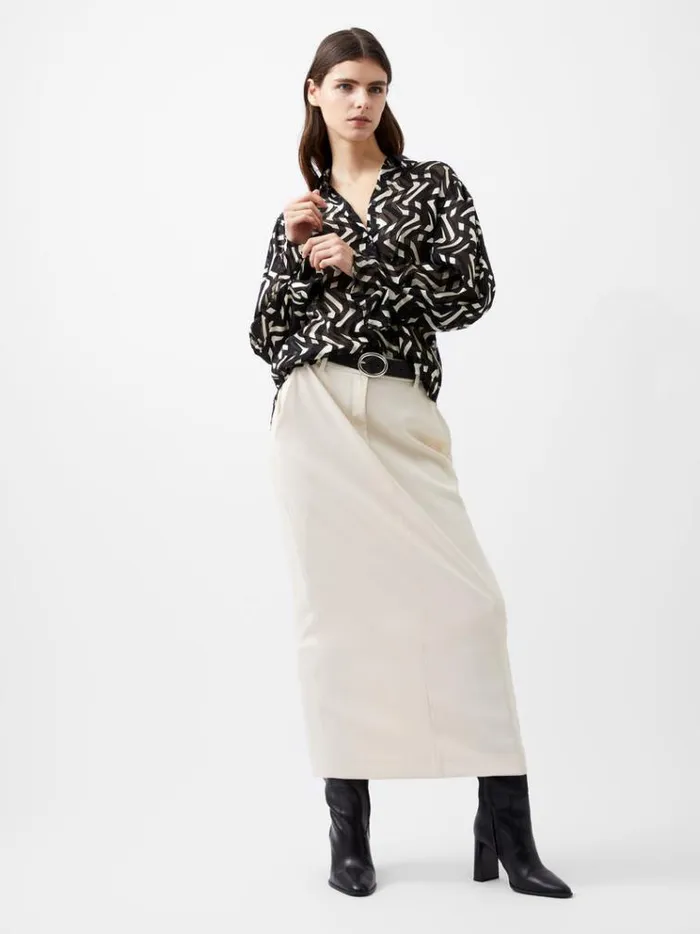 French Connection Tops Diandra Satin Devore Top Blackcream 8211 Woman