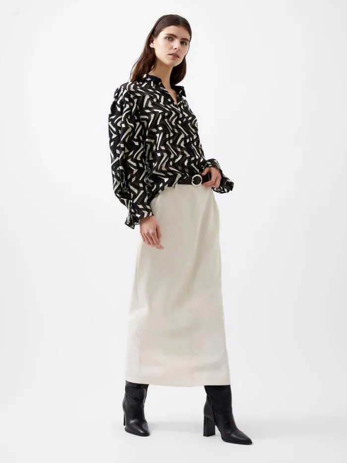French Connection Tops Diandra Satin Devore Top Blackcream 8211 Woman