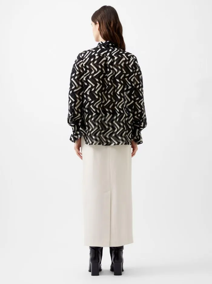 French Connection Tops Diandra Satin Devore Top Blackcream 8211 Woman