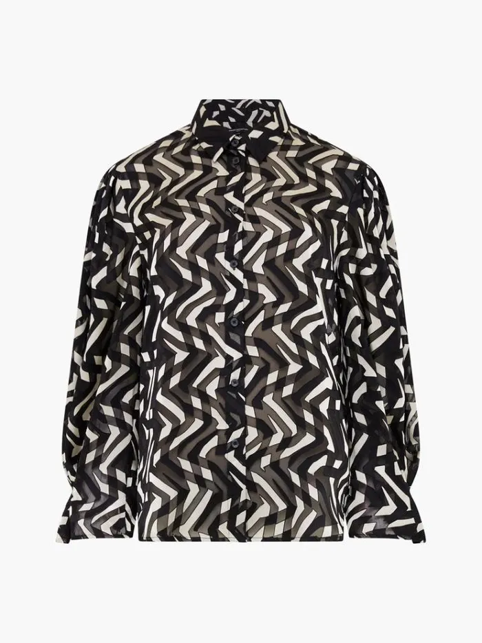 French Connection Tops Diandra Satin Devore Top Blackcream 8211 Woman