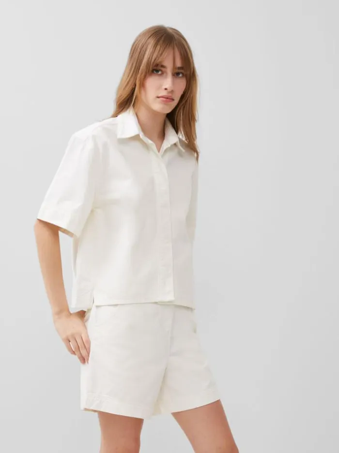 French Connection Tops Finley Denim Short Sleeve Shirt Ecru 8211 Woman