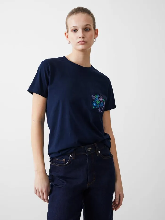 French Connection Tops French Connection Flower Embroidered Pocket TShirt Dk Navy 8211 Woman French Connection Tops French Connection Flower Embroidered Pocket TShirt Dk Navy 8211 Woman