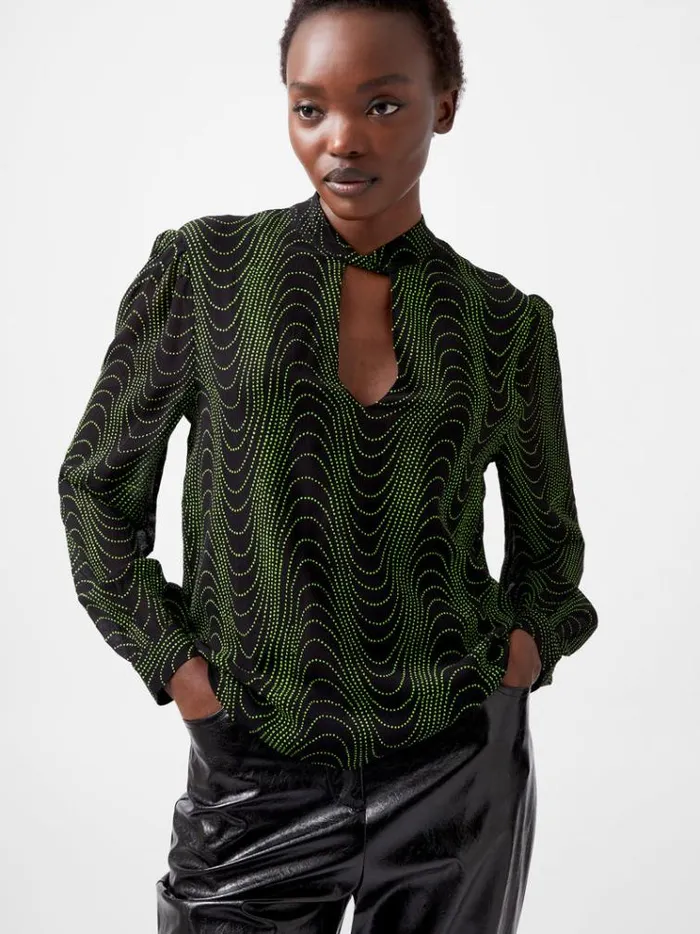 French Connection Tops Grace Alohi Keyhole Blouse Blackoutvivid Green 8211 Woman