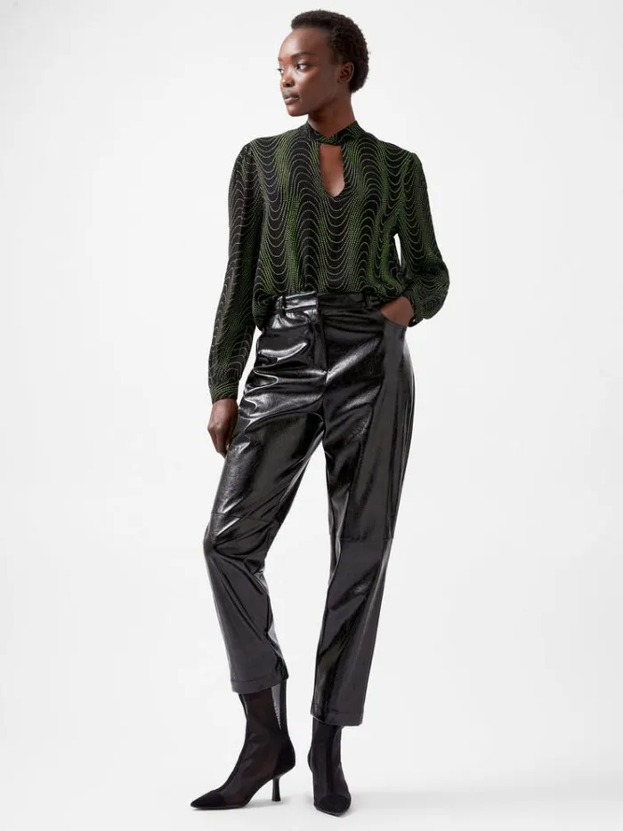 French Connection Tops Grace Alohi Keyhole Blouse Blackoutvivid Green 8211 Woman
