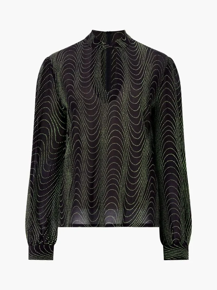 French Connection Tops Grace Alohi Keyhole Blouse Blackoutvivid Green 8211 Woman
