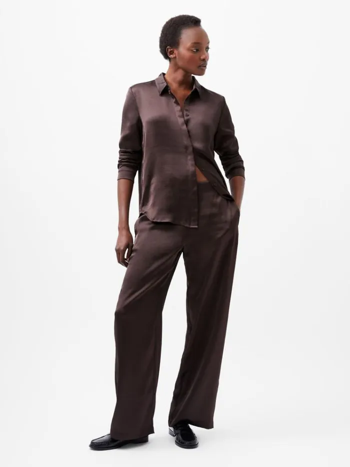 French Connection Tops Irina Satin Shirt Chocolate Ganache 8211 Woman