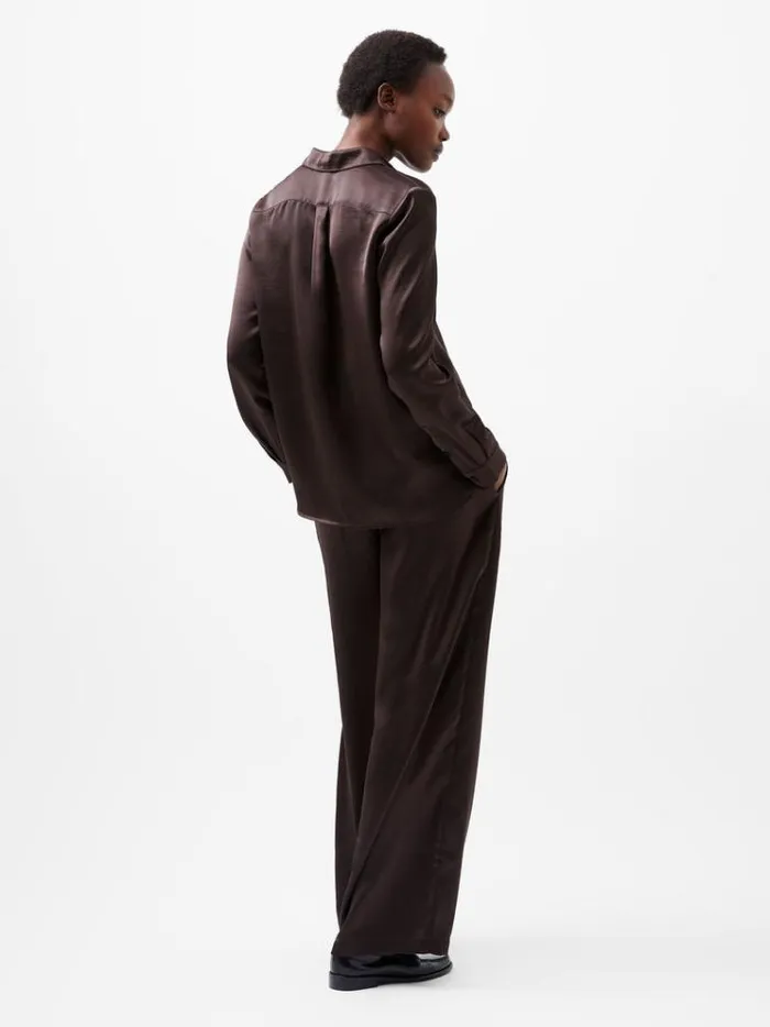 French Connection Tops Irina Satin Shirt Chocolate Ganache 8211 Woman